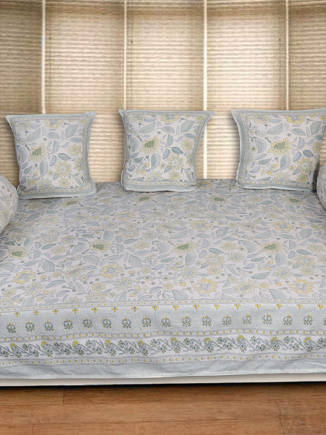 INDHOME LIFE White & Grey 6 Pieces Floral Printed Pure Cotton Diwan Set
INDHOME LIFE White & Grey 6 Pieces Floral Printed Pure Cotton Diwan Set