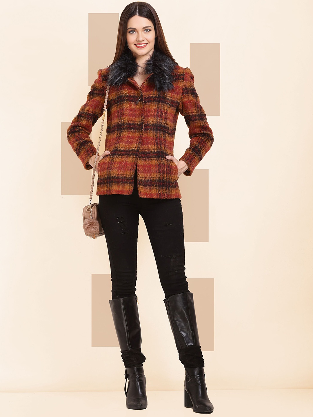 The Roadster Lifestyle Co. Women Checked Fur Collar Single Breasted Woollen Overcoat, Red
The Roadster Lifestyle Co. Women Checked Fur Collar Single Breasted Woollen Overcoat, Red