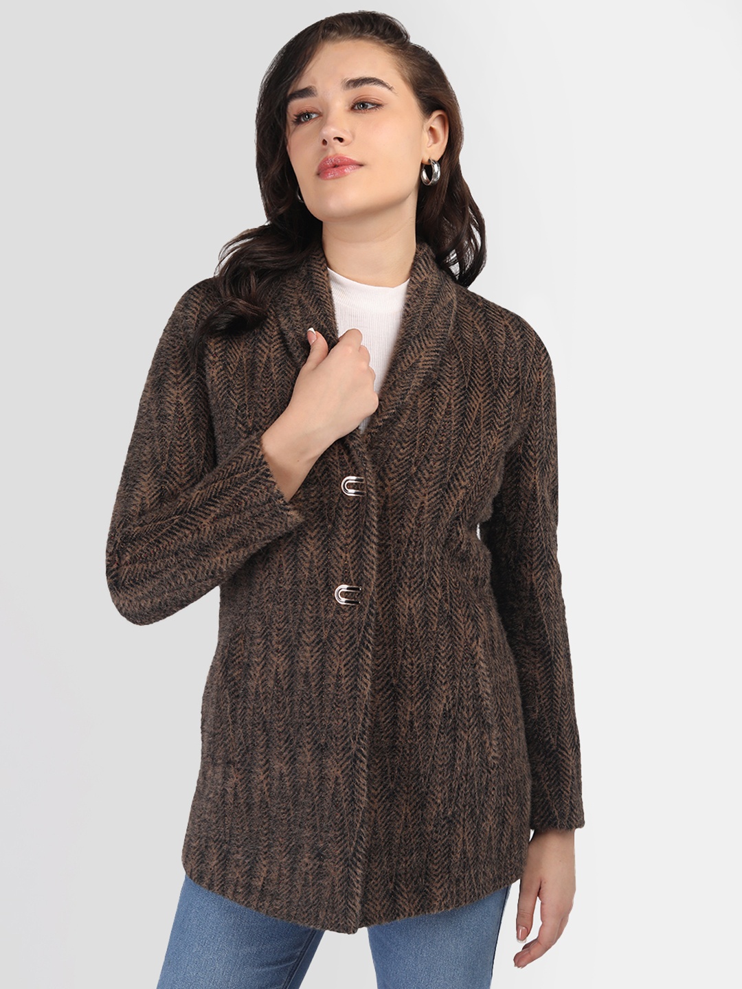 The Roadster Lifestyle Co. Women Shawl Collar Self Design Wool Single-Breasted Overcoat, Brown
The Roadster Lifestyle Co. Women Shawl Collar Self Design Wool Single-Breasted Overcoat, Brown