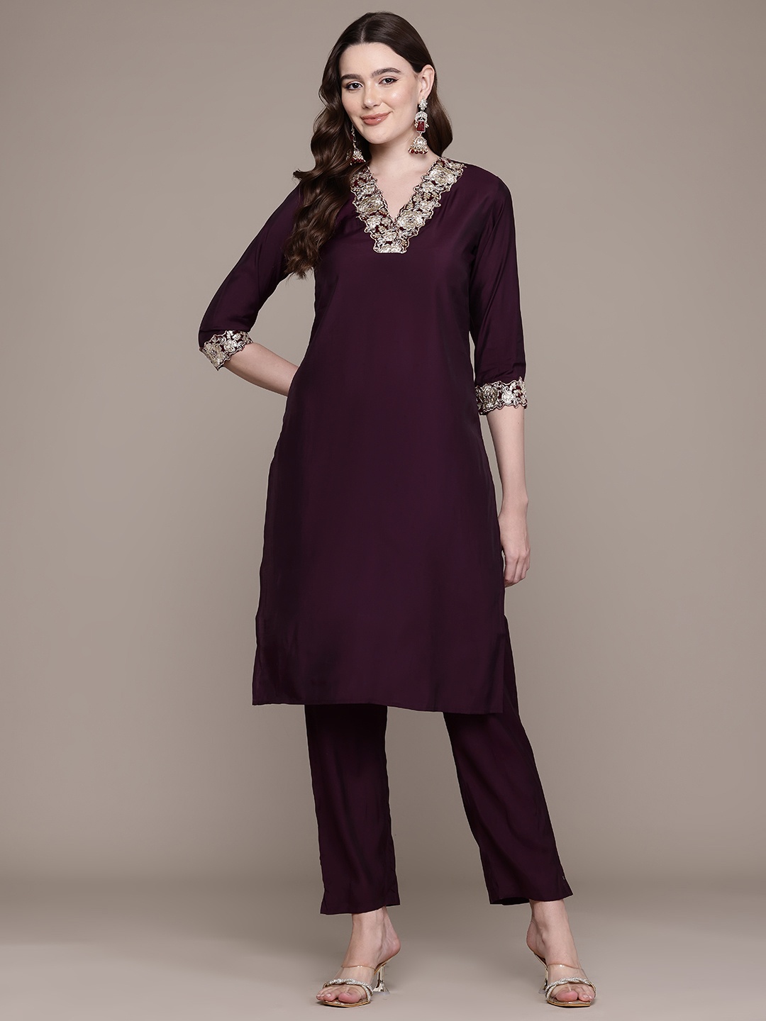 Readiprint Floral Yoke Design Zari Pure Silk Kurta with Trousers, Burgundy
Readiprint Floral Yoke Design Zari Pure Silk Kurta with Trousers, Burgundy