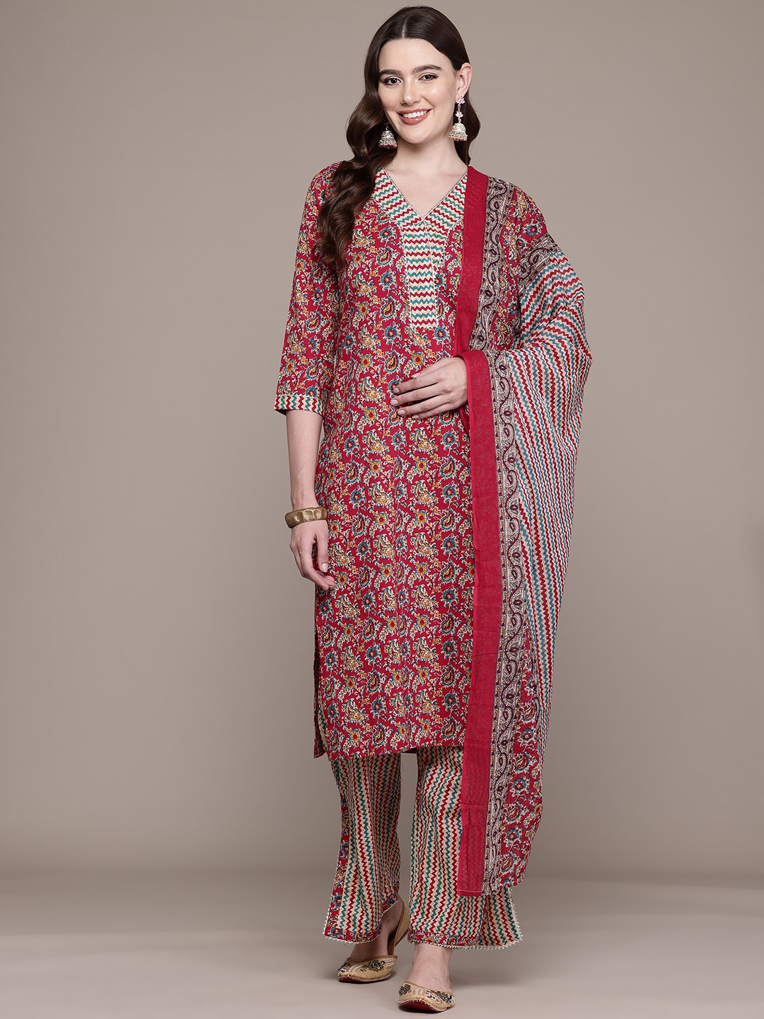 Readiprint Floral Printed Gotta Patti Pure Cotton Kurta With Palazzos & Dupatta, Red
Readiprint Floral Printed Gotta Patti Pure Cotton Kurta With Palazzos & Dupatta, Red
