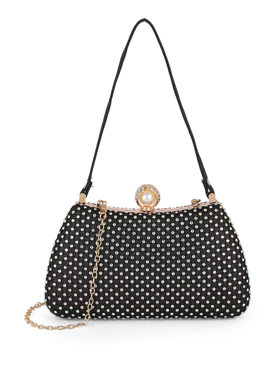Globus Women Single Handle Curve Shape Party Clutch With Detachable Chain Strap, Black
Globus Women Single Handle Curve Shape Party Clutch With Detachable Chain Strap, Black
