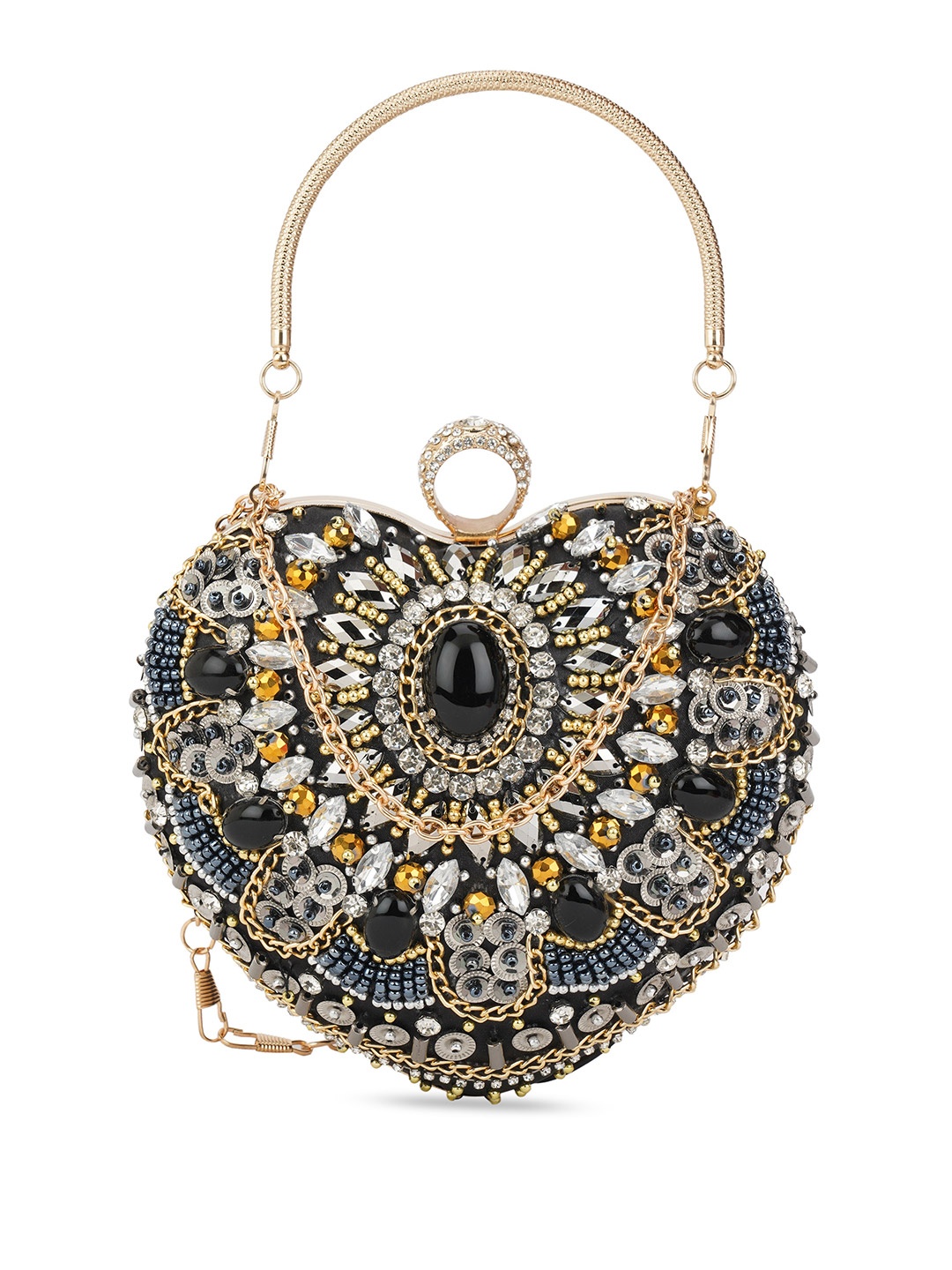 Globus Women Embellished Twistlock Metal Handle Small Bag With Detachable Chain Strap, Black
Globus Women Embellished Twistlock Metal Handle Small Bag With Detachable Chain Strap, Black