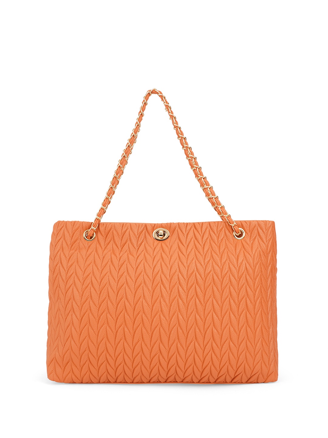 Globus Women Orange Leaf Raised Design Twistlock Chain Detail Double Handle Party Tote Bag
Globus Women Orange Leaf Raised Design Twistlock Chain Detail Double Handle Party Tote Bag