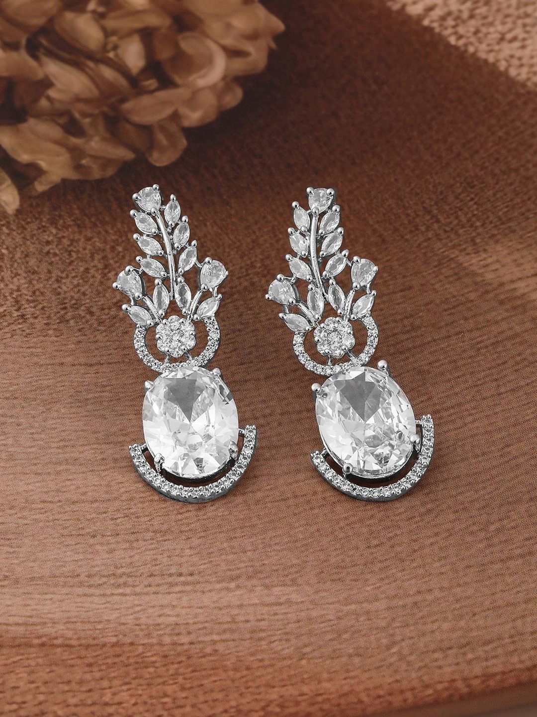 Rubans Rhodium-Plated White AD & Cubic Zirconia Studded Elegant Drop Earrings, Silver
Rubans Rhodium-Plated White AD & Cubic Zirconia Studded Elegant Drop Earrings, Silver