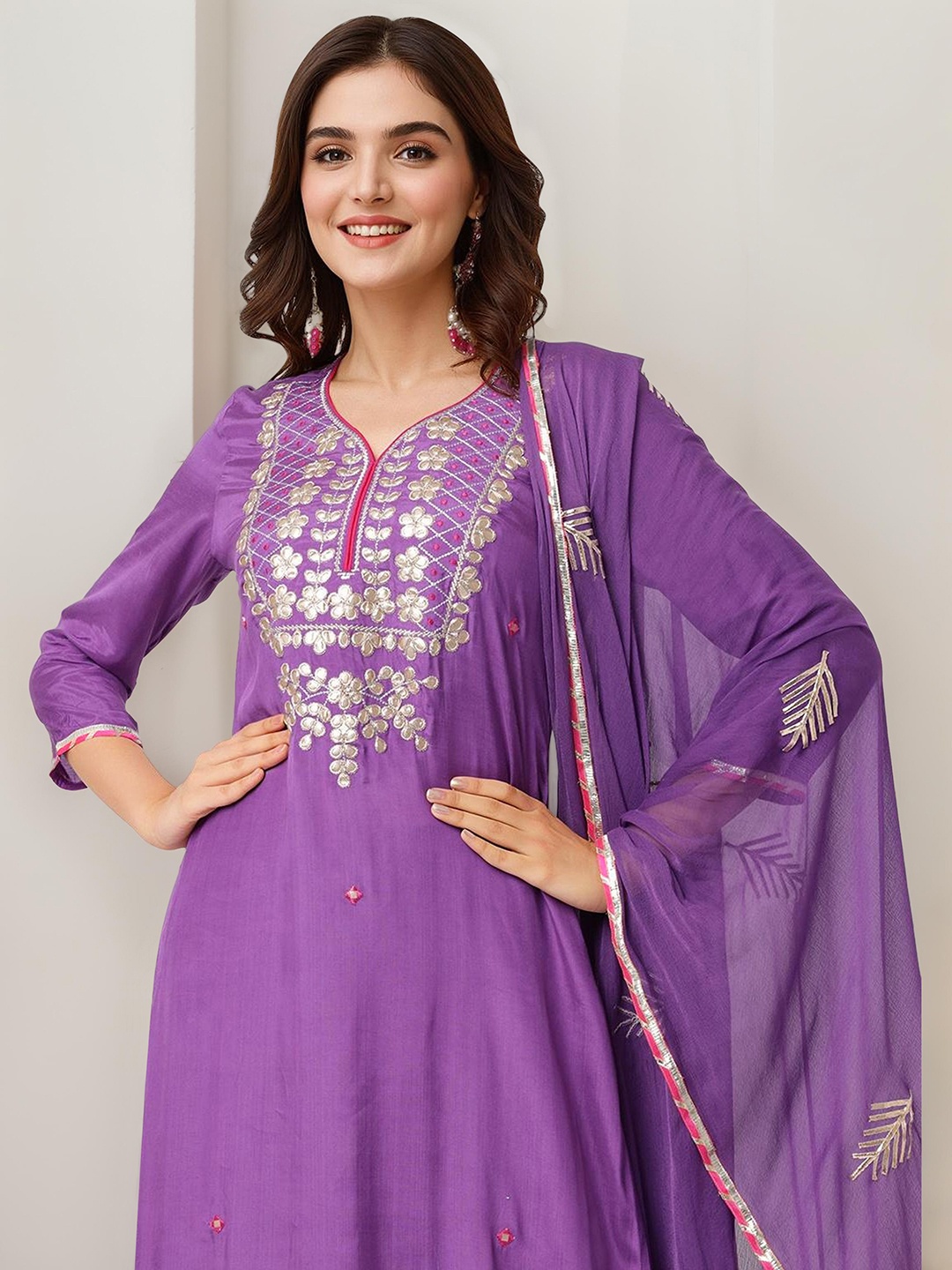 Ishin Ethnic Motifs Embroidered Regular Straight Kurta with Sharara & Dupatta, Purple
Ishin Ethnic Motifs Embroidered Regular Straight Kurta with Sharara & Dupatta, Purple