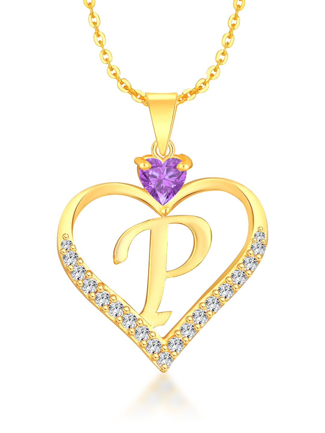 Heer Collection Gold-Plated Stainless Steel CZ P Letter Heart Shaped Pendant With Chain
Heer Collection Gold-Plated Stainless Steel CZ P Letter Heart Shaped Pendant With Chain