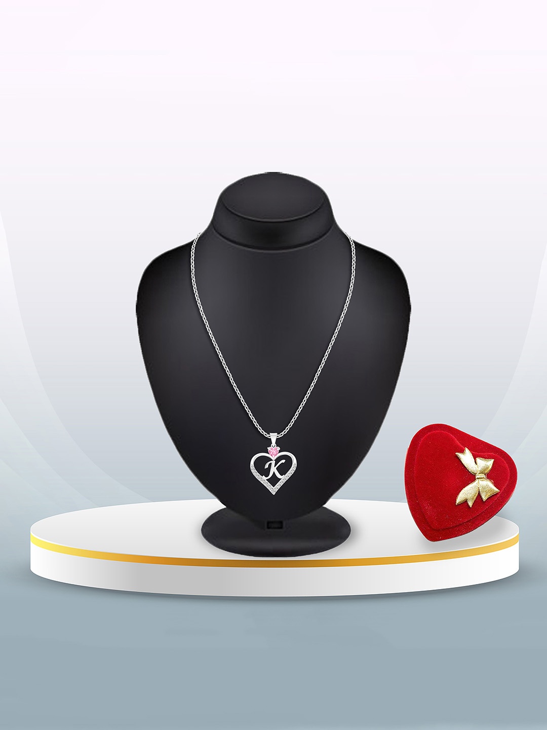 Heer Collection Silver-Plated Stainless Steel CZ K Letter Heart Shaped Pendant With Chain
Heer Collection Silver-Plated Stainless Steel CZ K Letter Heart Shaped Pendant With Chain