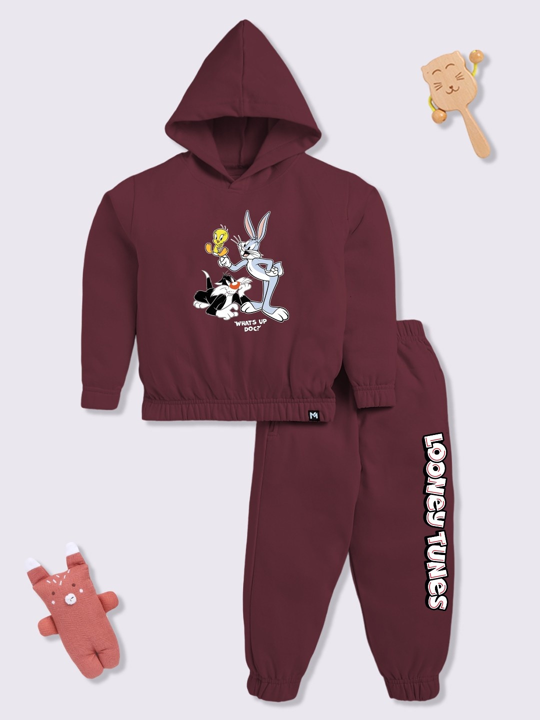 YK X Minute Mirth Girls Looney Tunes Printed Fleece Sweatshirt with Joggers, Burgundy
YK X Minute Mirth Girls Looney Tunes Printed Fleece Sweatshirt with Joggers, Burgundy
