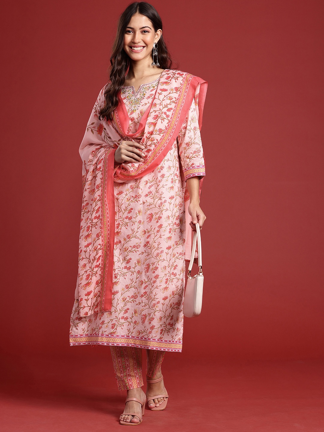 Anouk Floral Printed Mirror Work Pure Cotton Kurta with Trousers & With Dupatta, Pink
Anouk Floral Printed Mirror Work Pure Cotton Kurta with Trousers & With Dupatta, Pink