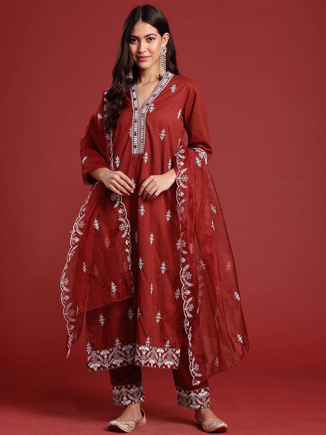 Anouk Ethnic Motifs Printed Mirror Work Pure Cotton Kurta with Trousers & With Dupatta, Red
Anouk Ethnic Motifs Printed Mirror Work Pure Cotton Kurta with Trousers & With Dupatta, Red