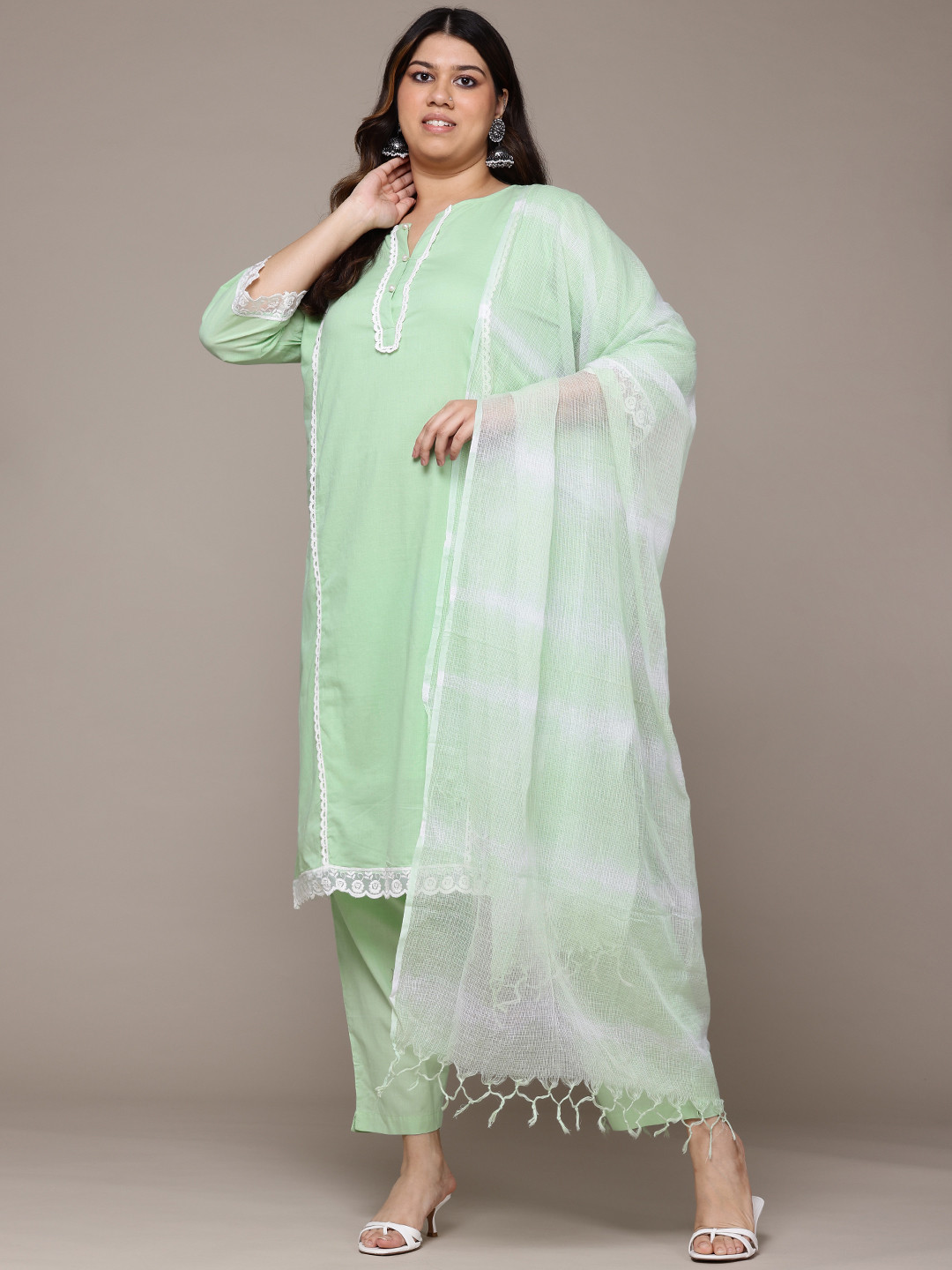 Readiprint Plus Size Floral Panelled Pure Cotton Kurta With Trousers & Dupatta, Green
Readiprint Plus Size Floral Panelled Pure Cotton Kurta With Trousers & Dupatta, Green