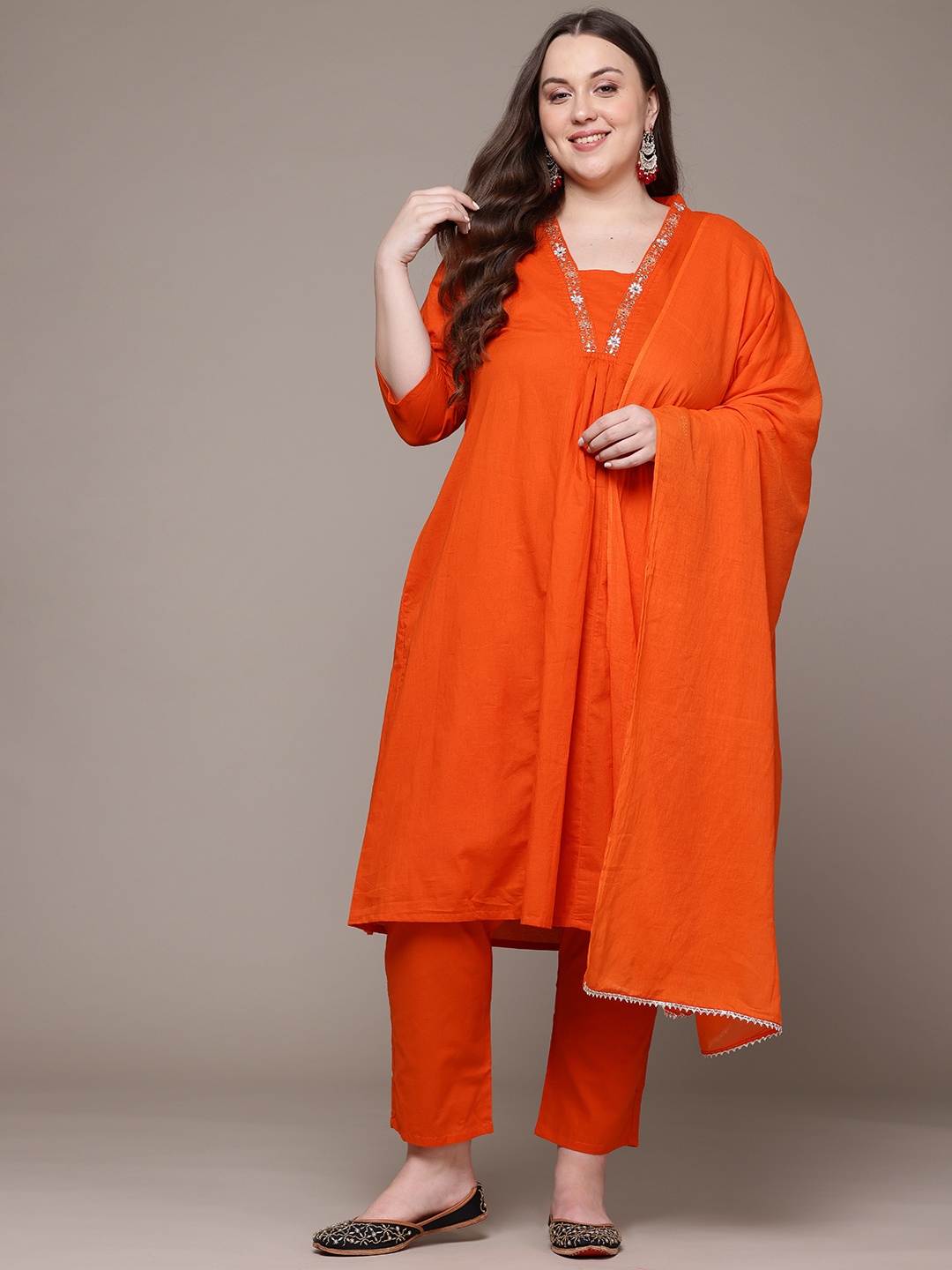Readiprint Plus Size Floral Yoke Design Pleated Thread Work Pure Cotton Kurta Set, Orange
Readiprint Plus Size Floral Yoke Design Pleated Thread Work Pure Cotton Kurta Set, Orange