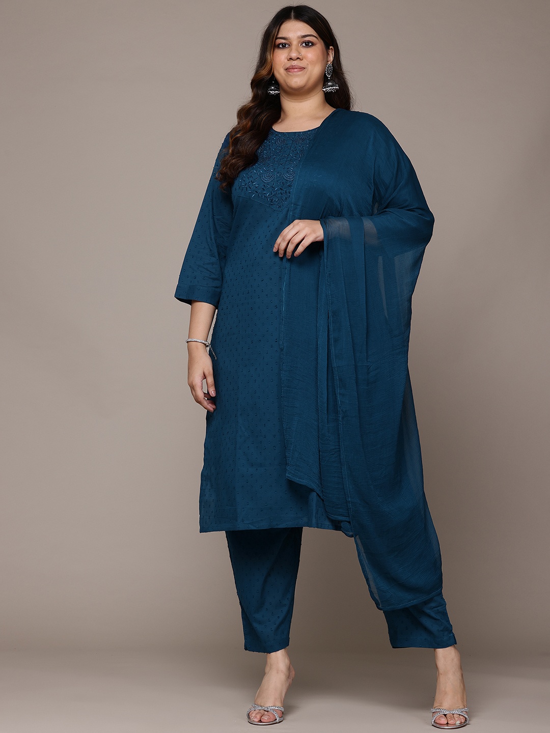Readiprint Plus Size Floral Thread Work Pure Cotton Kurta With Trousers & Dupatta, Navy blue
Readiprint Plus Size Floral Thread Work Pure Cotton Kurta With Trousers & Dupatta, Navy blue