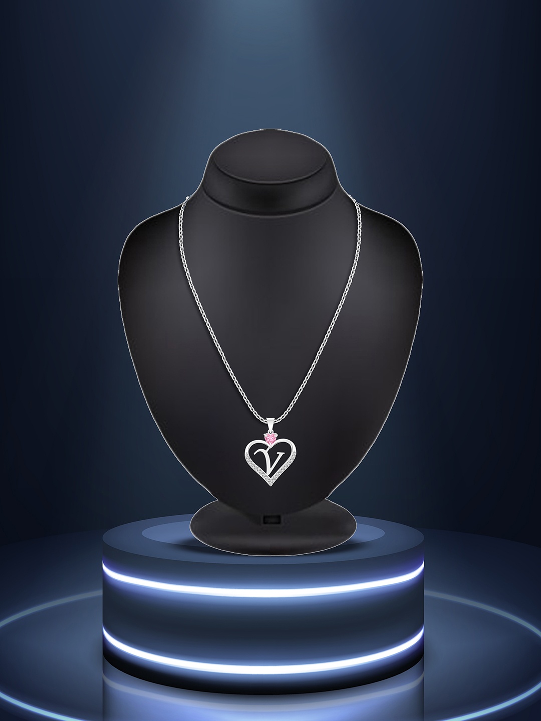 Lila Silver-Plated CZ Studded Stainless Steel Alphabet 'V' Heart Shaped Pendant With Chain
Lila Silver-Plated CZ Studded Stainless Steel Alphabet 'V' Heart Shaped Pendant With Chain