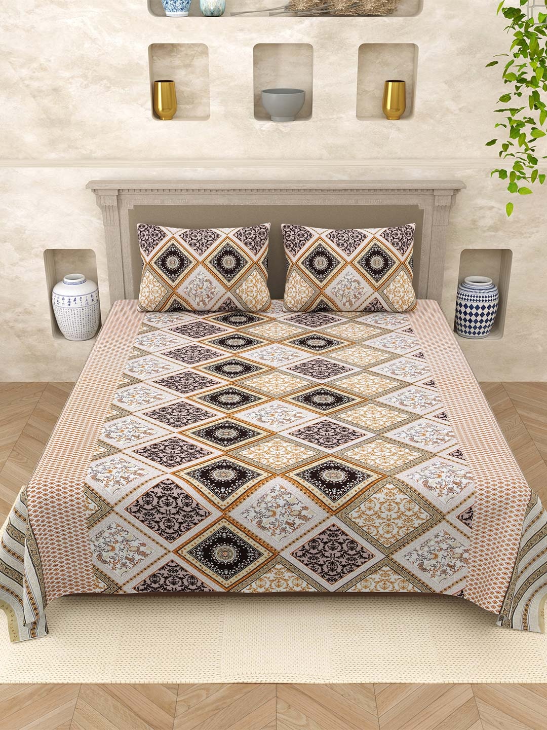 Varde Peach Coloured & White Printed 210 TC Pure Cotton Queen Bedsheet Set 2.2m x 2.65m
Varde Peach Coloured & White Printed 210 TC Pure Cotton Queen Bedsheet Set 2.2m x 2.65m
