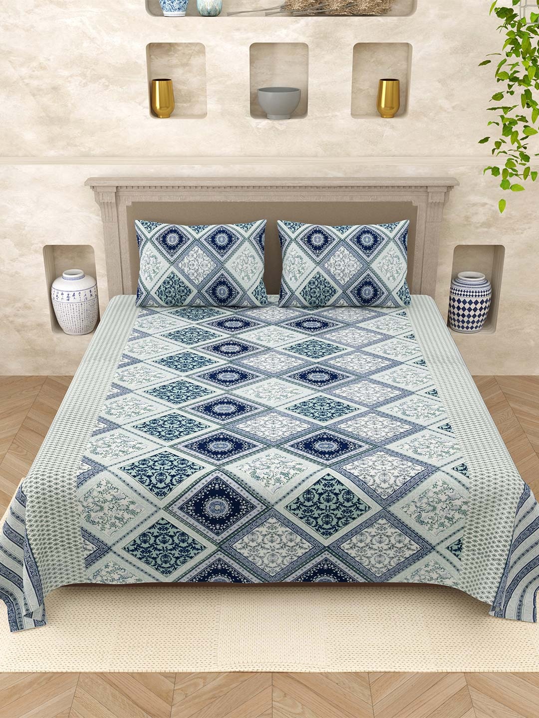 Varde Elegant Jaipuri Sky Blue Printed Pure Cotton 210 TC Queen Bedsheet Set 2.2m x 2.65m
Varde Elegant Jaipuri Sky Blue Printed Pure Cotton 210 TC Queen Bedsheet Set 2.2m x 2.65m