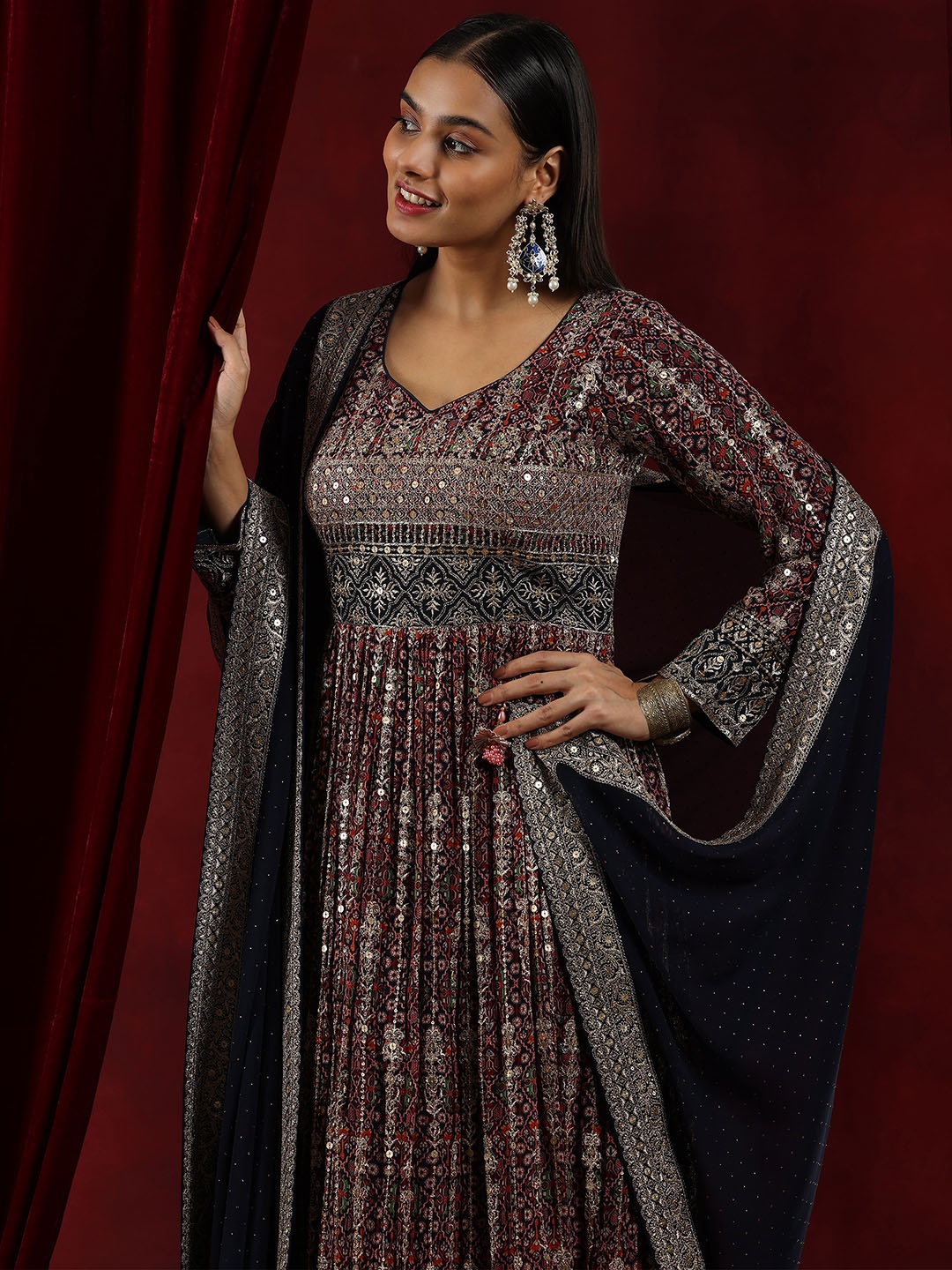Libas Art Ethnic Motifs Printed Sequined Pleated Anarkali Kurta With Trousers & Dupatta, Blue
Libas Art Ethnic Motifs Printed Sequined Pleated Anarkali Kurta With Trousers & Dupatta, Blue