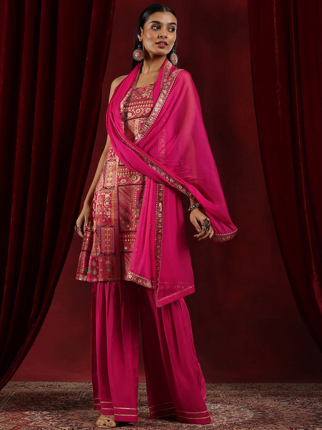Libas Art Ethnic Motifs Woven Design Beads and Stones Kurta With Sharara & Dupatta, Pink
Libas Art Ethnic Motifs Woven Design Beads and Stones Kurta With Sharara & Dupatta, Pink