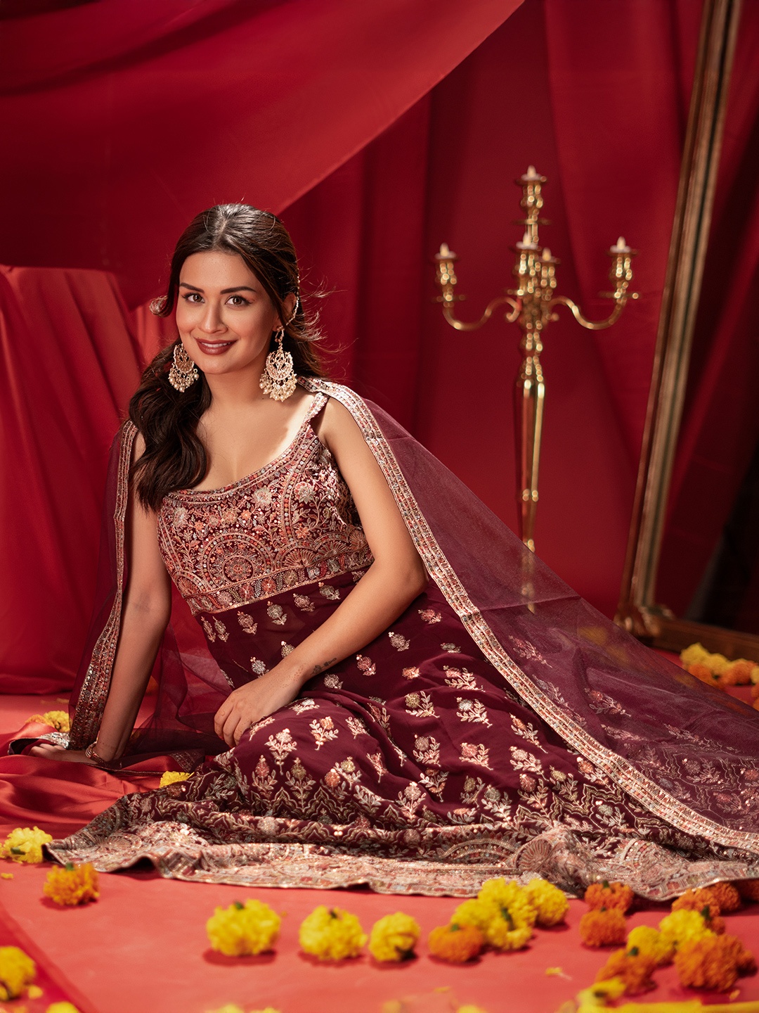 Libas Art Floral Embroidered Beaded Georgette A-Line Kurta With Palazzos & Dupatta, Burgundy
Libas Art Floral Embroidered Beaded Georgette A-Line Kurta With Palazzos & Dupatta, Burgundy
