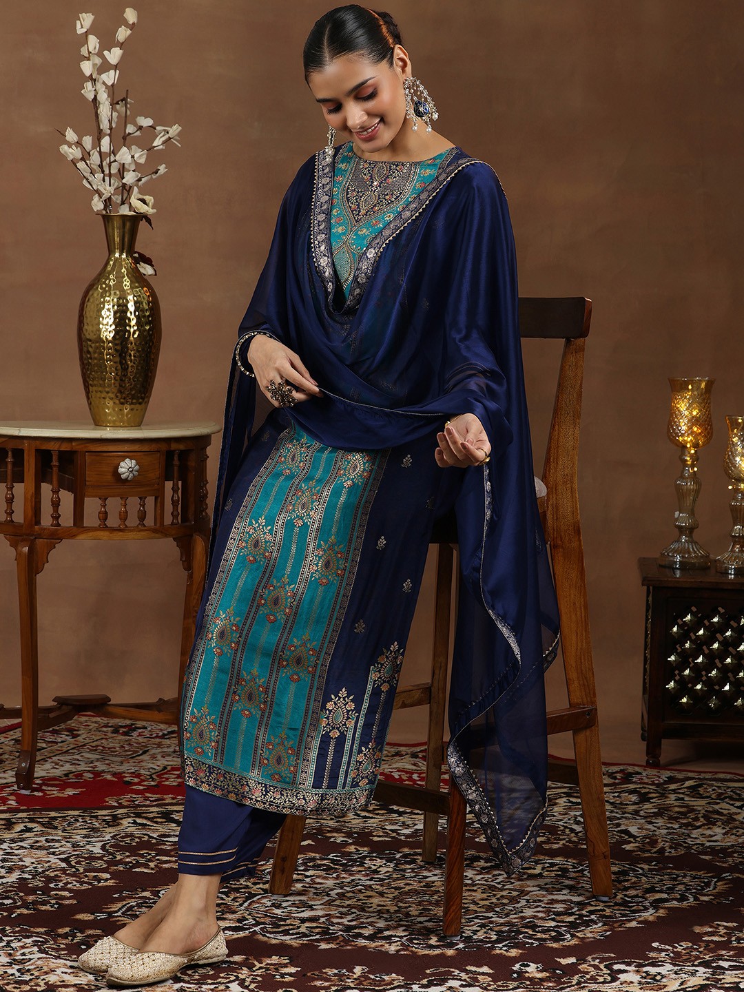 Libas Ethnic Motifs Woven Design Gotta Patti Straight Kurta With Trousers & Dupatta, Blue
Libas Ethnic Motifs Woven Design Gotta Patti Straight Kurta With Trousers & Dupatta, Blue