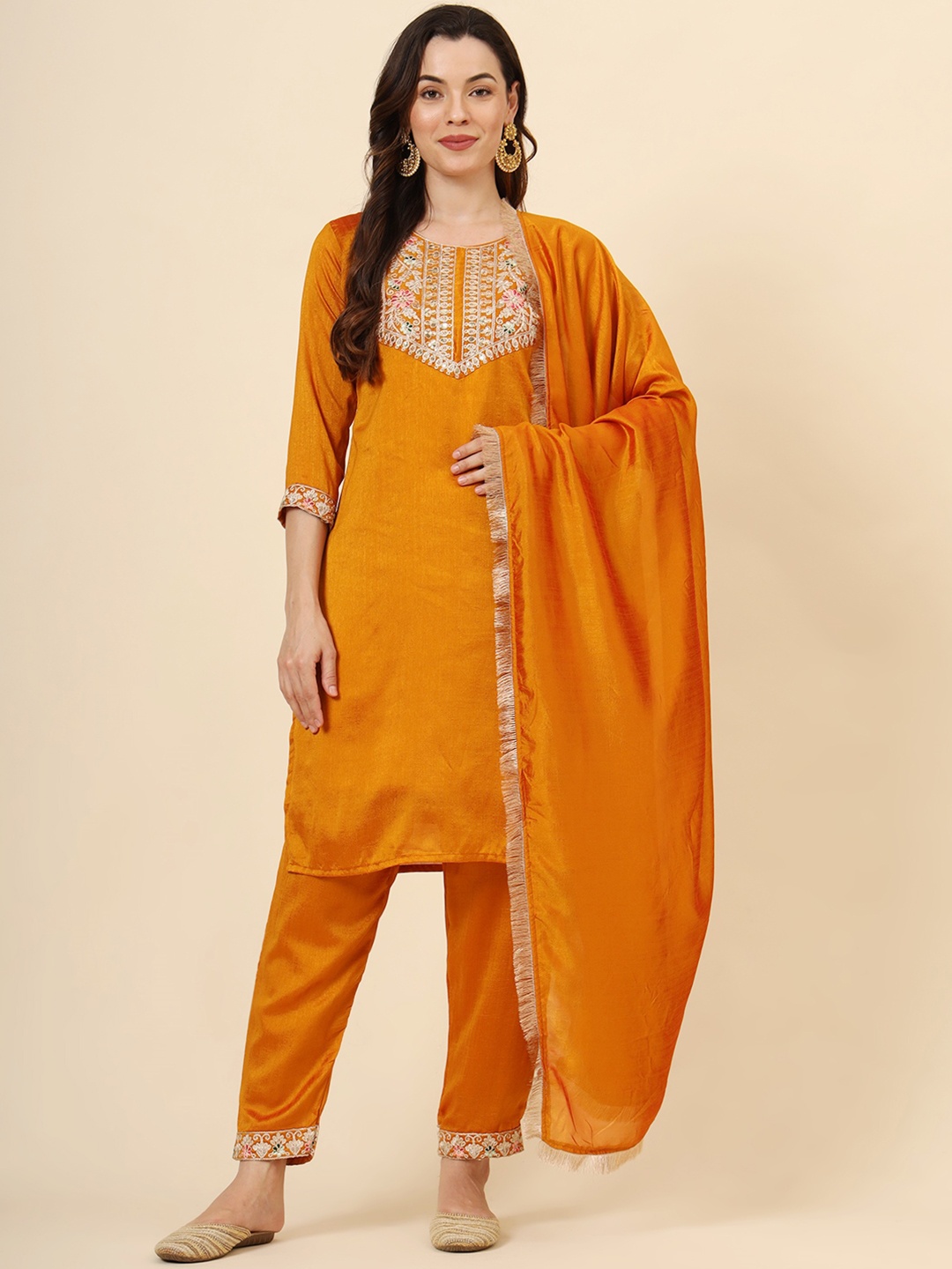 HERE&NOW Floral Embroidered Round Neck Sequin Work Kurta With Trouser With Dupatta, Yellow
HERE&NOW Floral Embroidered Round Neck Sequin Work Kurta With Trouser With Dupatta, Yellow