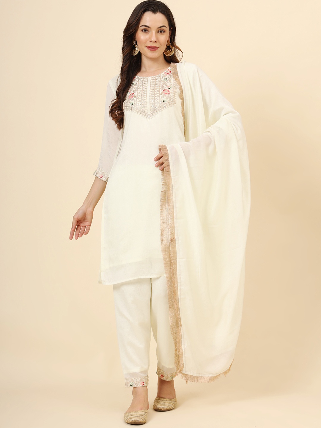HERE&NOW Floral Embroidered Regular Sequin Work Kurta With Trouser With Dupatta, White
HERE&NOW Floral Embroidered Regular Sequin Work Kurta With Trouser With Dupatta, White