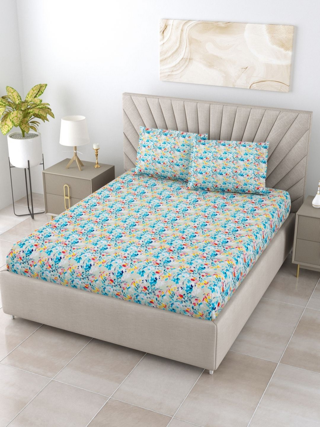 BOMBAY DYEING Dream Lover Blue Floral 104 TC Cotton King Bedsheet Set-2.74 m X 2.74 m
BOMBAY DYEING Dream Lover Blue Floral 104 TC Cotton King Bedsheet Set-2.74 m X 2.74 m