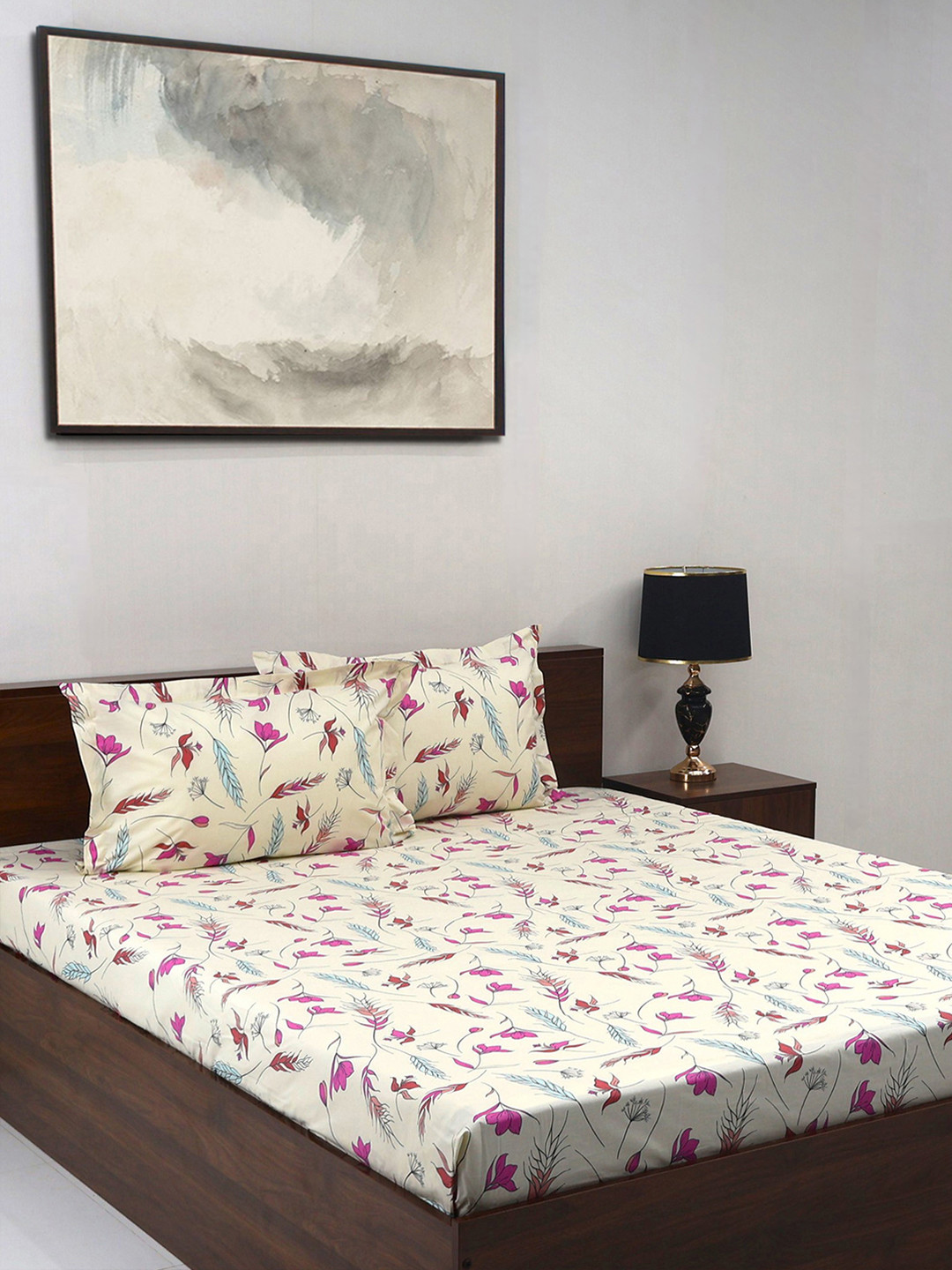 BOMBAY DYEING Pink & White Floral Pure Cotton 180 TC King Bedsheet Set 2.74 x 2.74 Mts
BOMBAY DYEING Pink & White Floral Pure Cotton 180 TC King Bedsheet Set 2.74 x 2.74 Mts