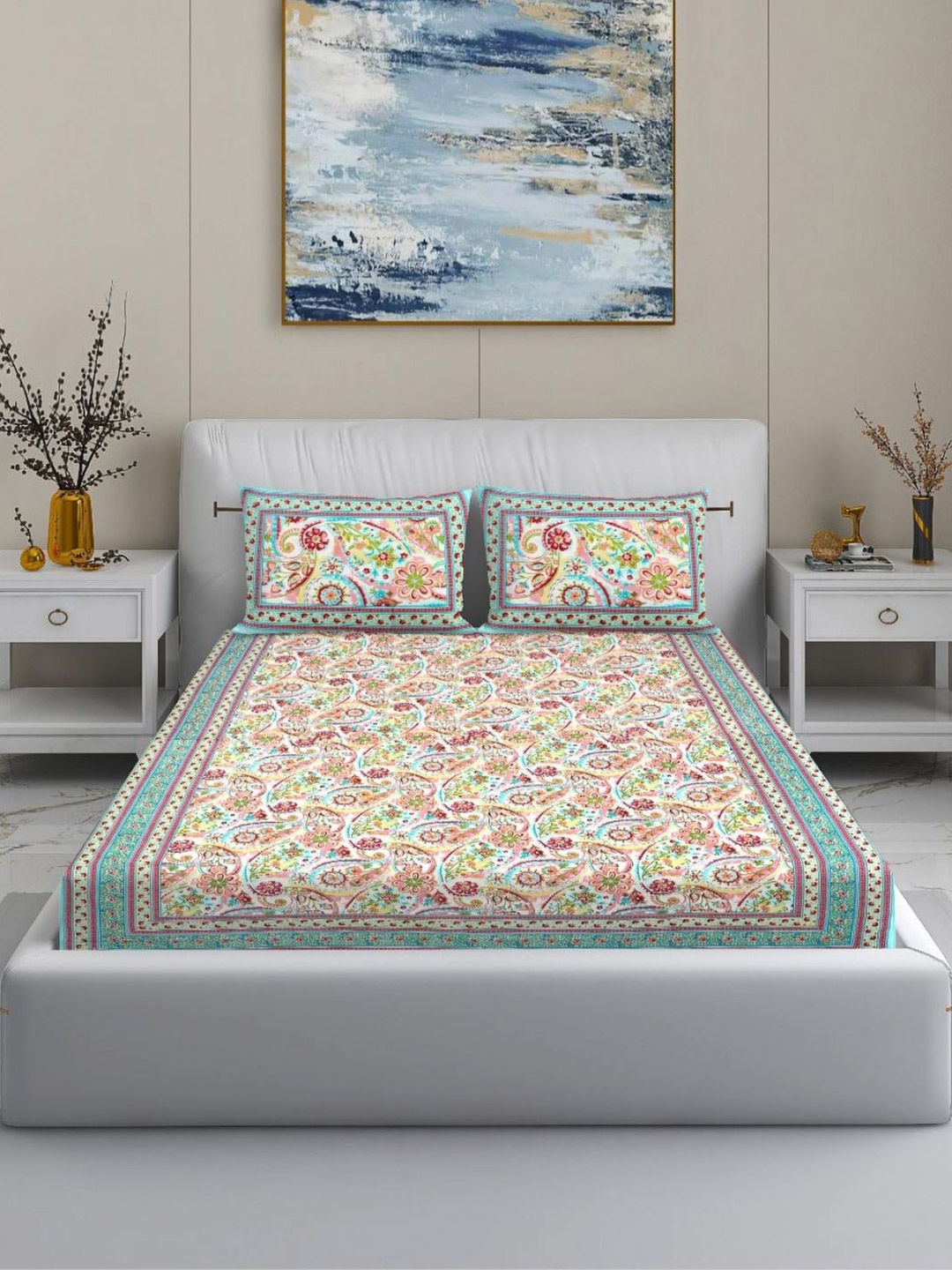 MODEFE Red & Blue Paisley 144 TC Cotton King Bedsheet With 2 Pillow Covers - 2.2 M x 2.7 M
MODEFE Red & Blue Paisley 144 TC Cotton King Bedsheet With 2 Pillow Covers - 2.2 M x 2.7 M
