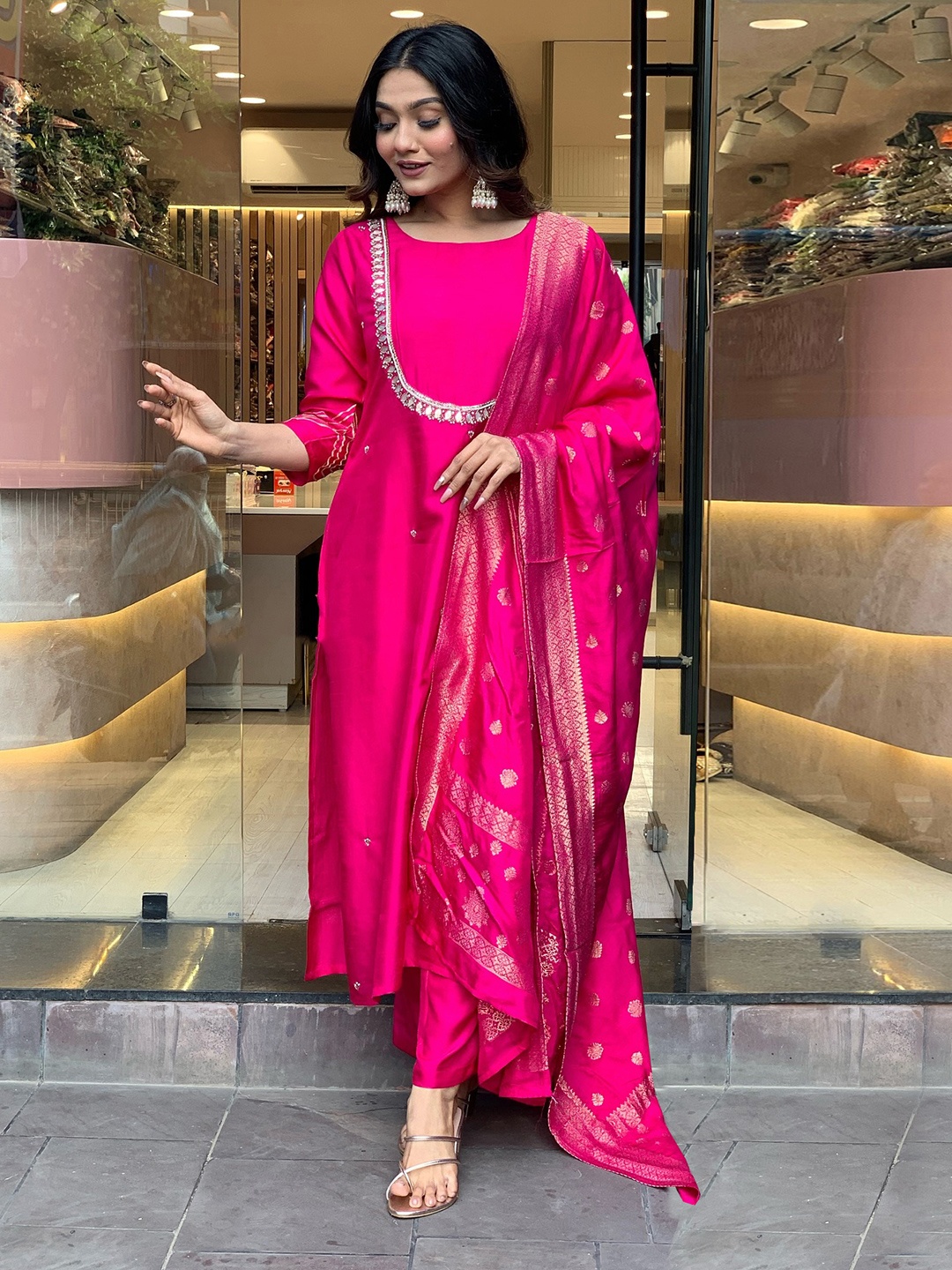 Anni Designer Embroidered Yoke Design Sequinned Straight Kurta with Trousers & Dupatta, Pink
Anni Designer Embroidered Yoke Design Sequinned Straight Kurta with Trousers & Dupatta, Pink