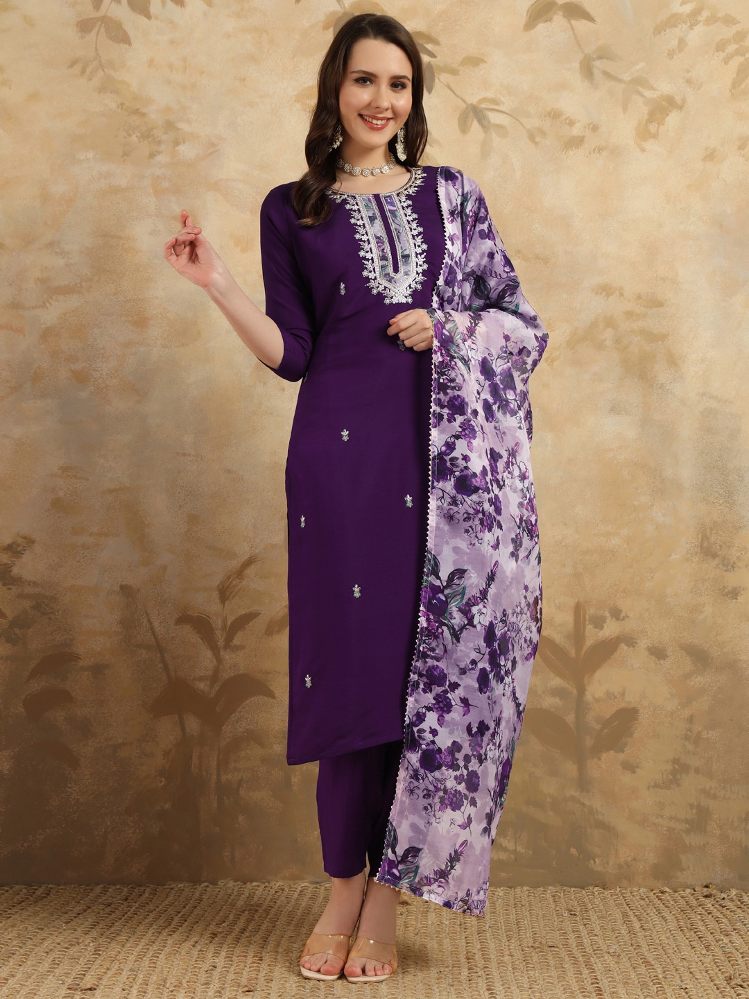 KALINI Ethnic Motifs Embroidered Chanderi Silk Straight Kurta With Trousers & Dupatta, Magenta
KALINI Ethnic Motifs Embroidered Chanderi Silk Straight Kurta With Trousers & Dupatta, Magenta