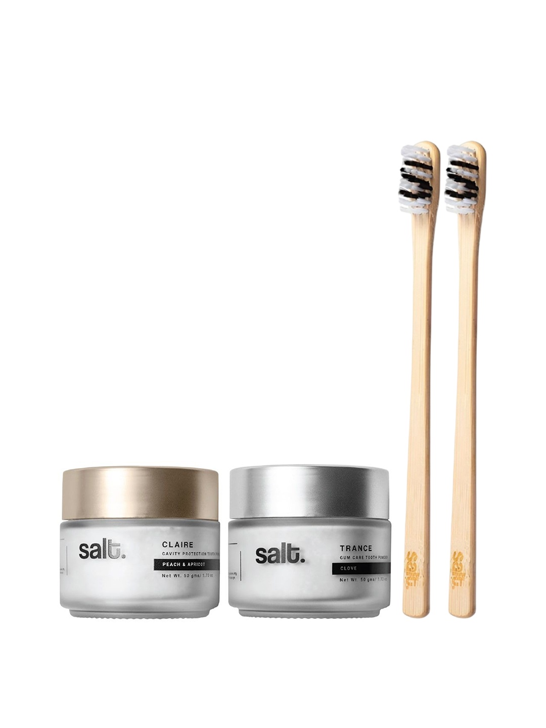 SALT Set of Claire & Trance Tooth Powder 50g each with 2 Eden Bamboo Toothbrushes, White
SALT Set of Claire & Trance Tooth Powder 50g each with 2 Eden Bamboo Toothbrushes, White