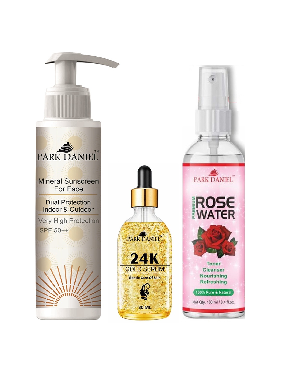 Park Daniel Set Of 3 Sunscreen - 100ml, Gold Serum - 30ml & Rose Water - 100ml, Multi
Park Daniel Set Of 3 Sunscreen - 100ml, Gold Serum - 30ml & Rose Water - 100ml, Multi