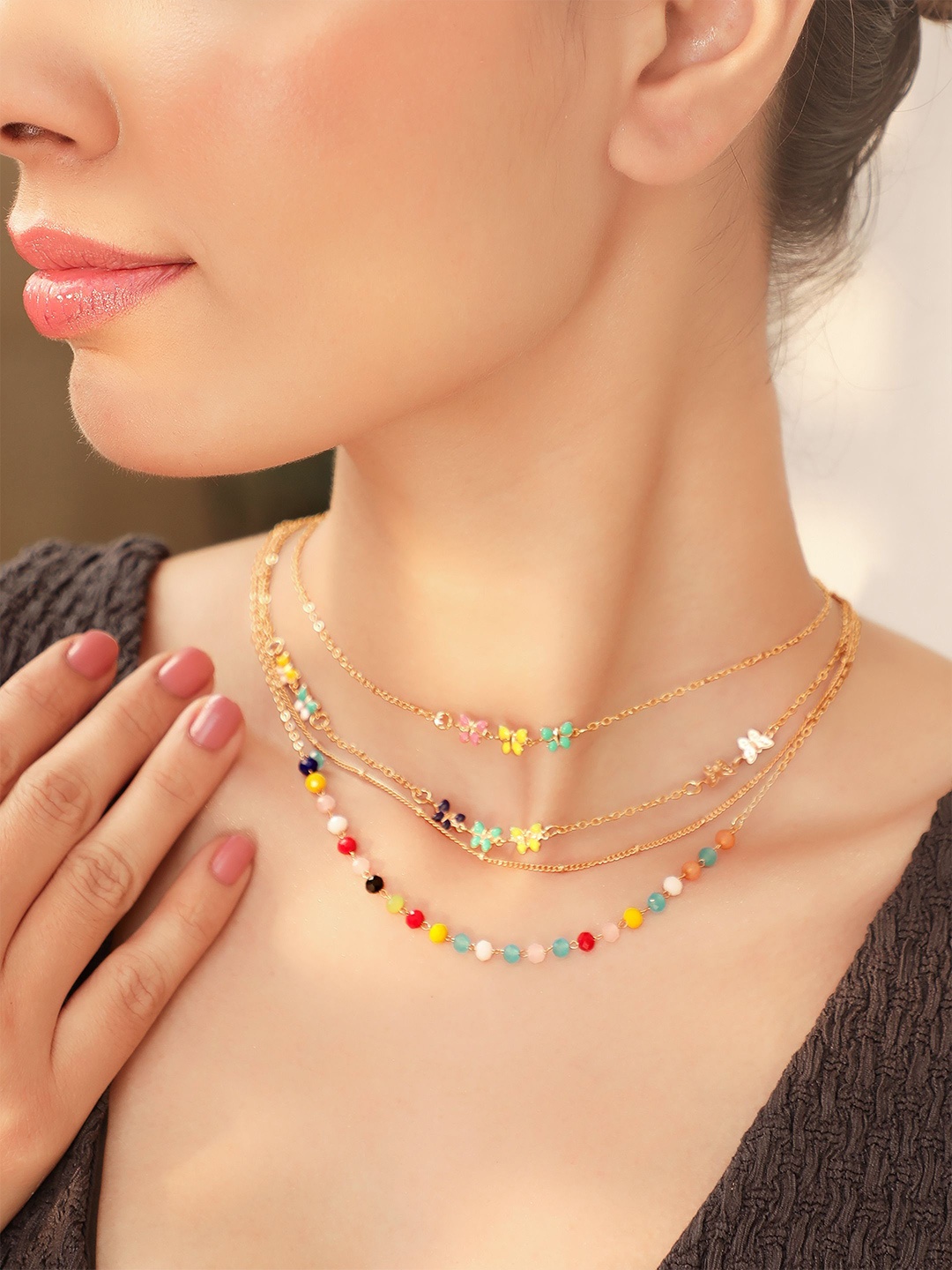 Rubans 18K Gold Plated MultiLayer Necklace with Multicolor Beaded Butterfly & Enamel Charm
Rubans 18K Gold Plated MultiLayer Necklace with Multicolor Beaded Butterfly & Enamel Charm