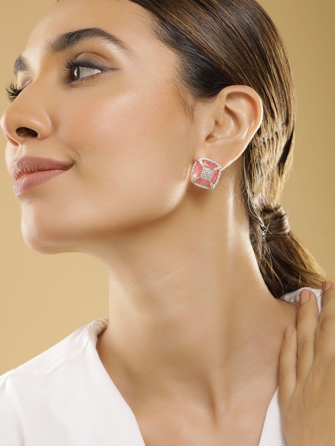 Rubans 18K Gold-Plated Pink & White Cubic Zirconia Studded Geometric Stud Earrings
Rubans 18K Gold-Plated Pink & White Cubic Zirconia Studded Geometric Stud Earrings