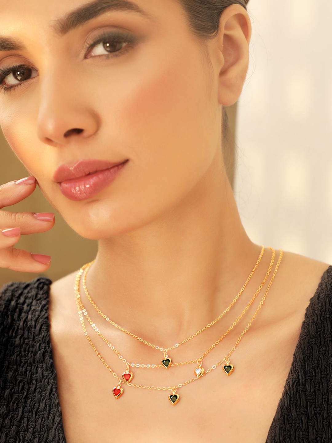 Rubans 18K Gold-Plated Multicolor Crystal Zirconia Studded Layered Heart Necklace & Chains
Rubans 18K Gold-Plated Multicolor Crystal Zirconia Studded Layered Heart Necklace & Chains