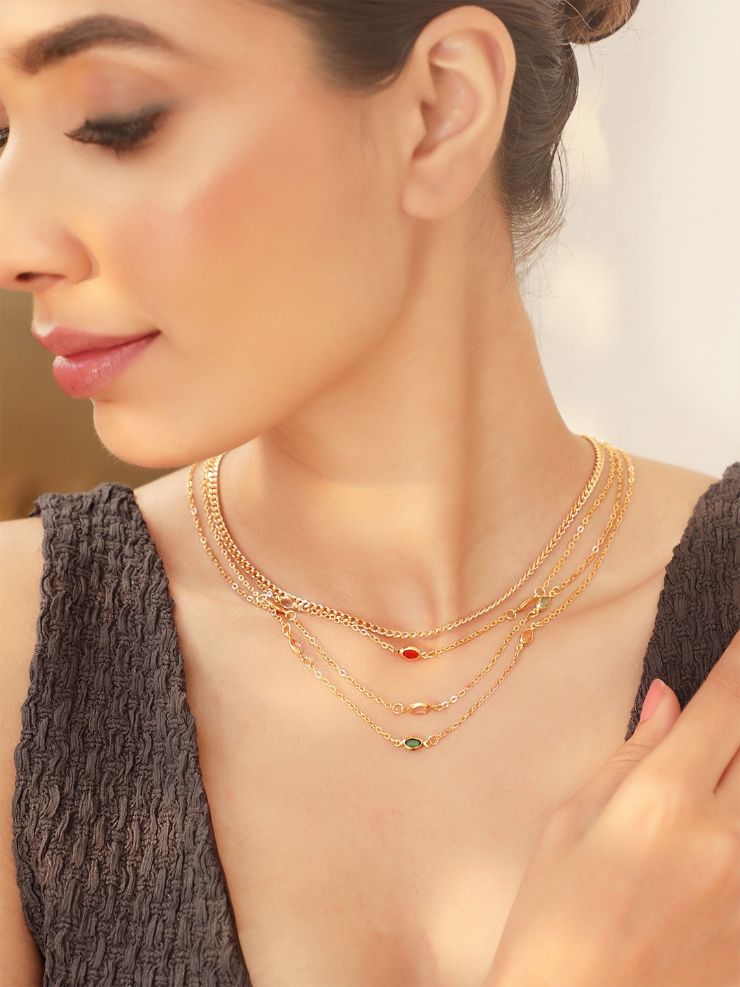 Rubans 18K Gold Plated Multicolor Crystal Zirconia Charms Multi-Layered Link Necklace
Rubans 18K Gold Plated Multicolor Crystal Zirconia Charms Multi-Layered Link Necklace