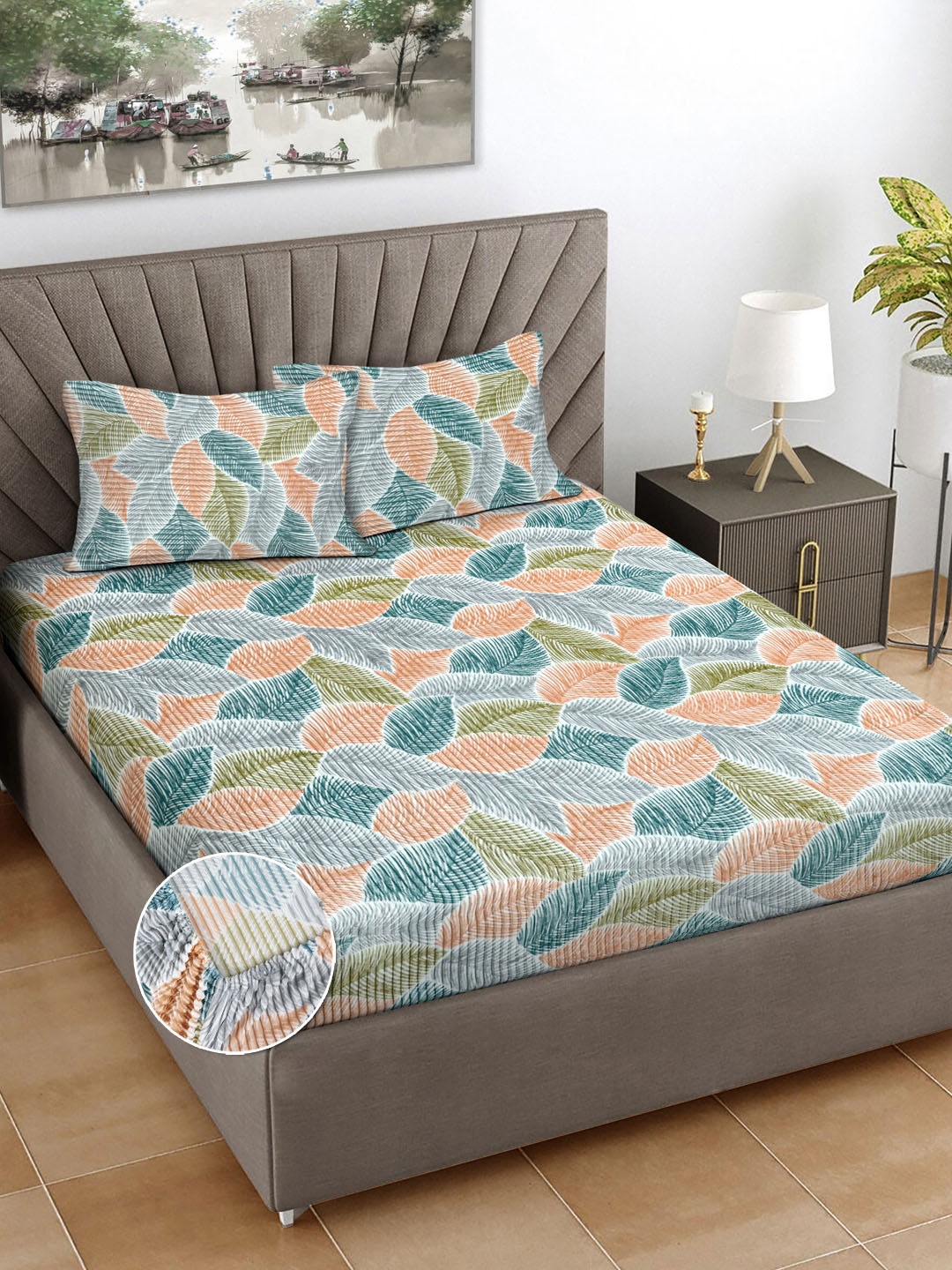 FABINALIV Green Printed Woollen 300 TC King Bedsheet with 2 Pillow Covers 2.50 m x 2.20 m
FABINALIV Green Printed Woollen 300 TC King Bedsheet with 2 Pillow Covers 2.50 m x 2.20 m
