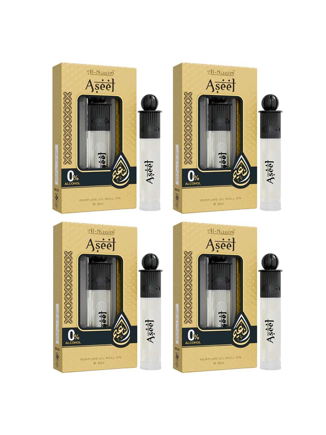 Al-Nuaim Set of 4 Silver Series Aseel Alcohol Free Long Lasting Attar Roll-On - 6 ml Each, Black
Al-Nuaim Set of 4 Silver Series Aseel Alcohol Free Long Lasting Attar Roll-On - 6 ml Each, Black
