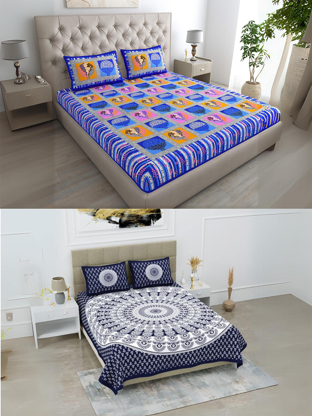 LIVING ROOTS Meena Blue & Yellow Floral Cotton 210 TC 2 Queen Bedsheet Set-2.18 m x 2.43 m
LIVING ROOTS Meena Blue & Yellow Floral Cotton 210 TC 2 Queen Bedsheet Set-2.18 m x 2.43 m