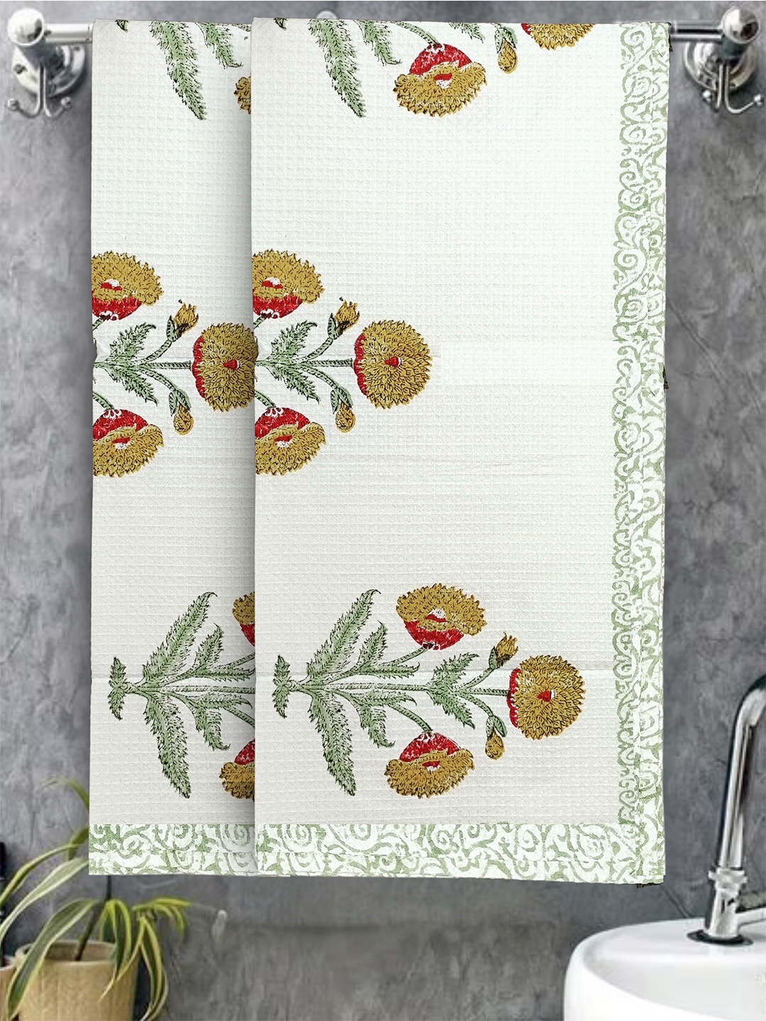 LIVING ROOTS Yellow 2 Pcs Block Printed 400 GSM Waffle Cotton Soft & Absorbent Bath Towels
LIVING ROOTS Yellow 2 Pcs Block Printed 400 GSM Waffle Cotton Soft & Absorbent Bath Towels