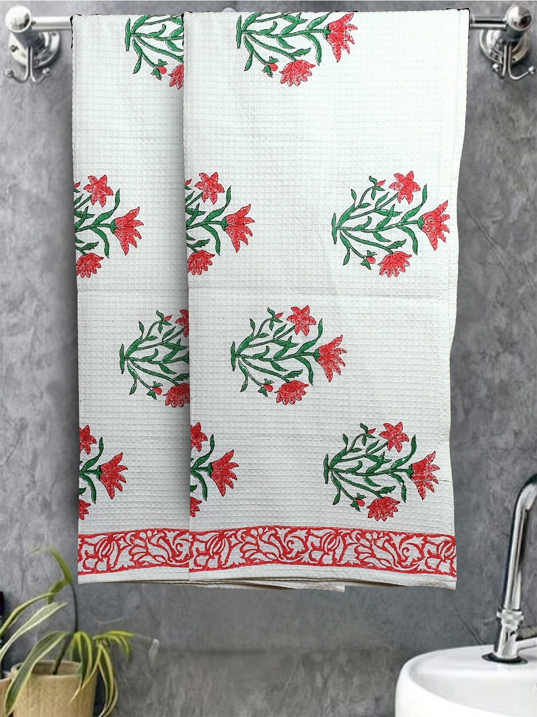 LIVING ROOTS Pink 2 Pieces Block Printed 400 GSM Waffle Cotton Soft & Absorbent BathTowels
LIVING ROOTS Pink 2 Pieces Block Printed 400 GSM Waffle Cotton Soft & Absorbent BathTowels