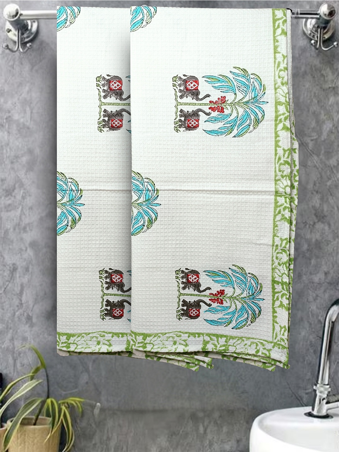 LIVING ROOTS Blue 2 Pieces Block Printed 400 GSM Waffle Cotton Soft & Absorbent BathTowels
LIVING ROOTS Blue 2 Pieces Block Printed 400 GSM Waffle Cotton Soft & Absorbent BathTowels