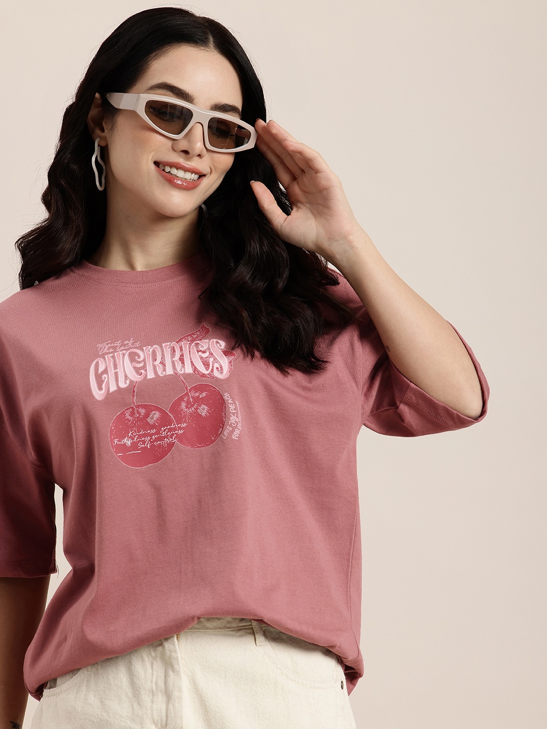 HERE&NOW Fruit Frollic Printed Drop-Shoulder Sleeves Oversized Pure Cotton T-shirt, Rose
HERE&NOW Fruit Frollic Printed Drop-Shoulder Sleeves Oversized Pure Cotton T-shirt, Rose