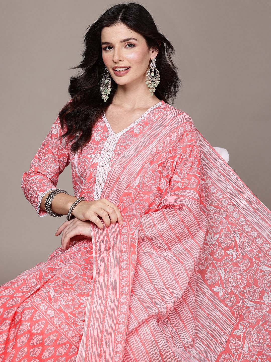 Readiprint Floral Printed Mirror Work Pure Cotton Kurta With Trousers & Dupatta, Peach
Readiprint Floral Printed Mirror Work Pure Cotton Kurta With Trousers & Dupatta, Peach