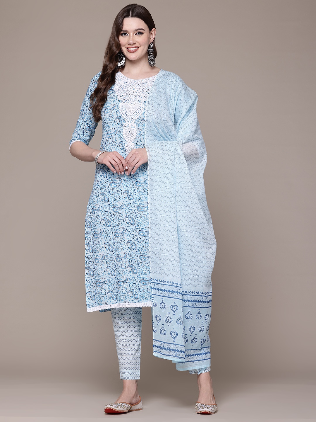 Readiprint Paisley Printed Thread Work Pure Cotton Kurta with Trousers & Dupatta, Blue
Readiprint Paisley Printed Thread Work Pure Cotton Kurta with Trousers & Dupatta, Blue