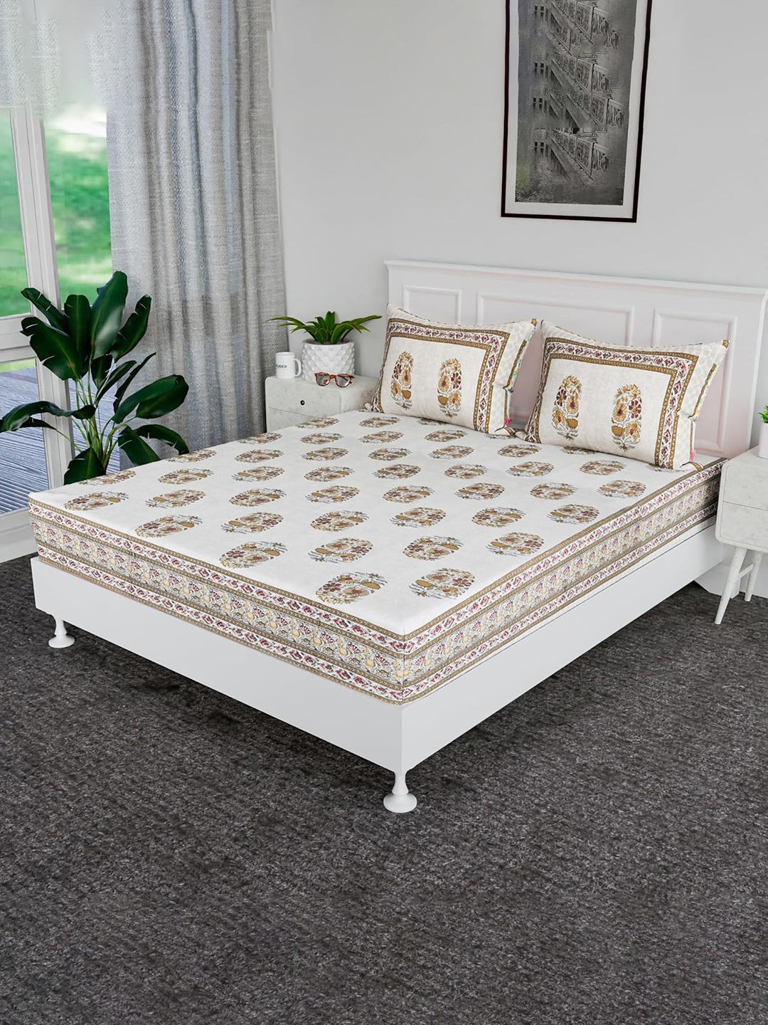Kuber Industries Beige & White 160 TC Cotton King Bedsheet with 2 Pillow Covers 2 x 2mt
Kuber Industries Beige & White 160 TC Cotton King Bedsheet with 2 Pillow Covers 2 x 2mt