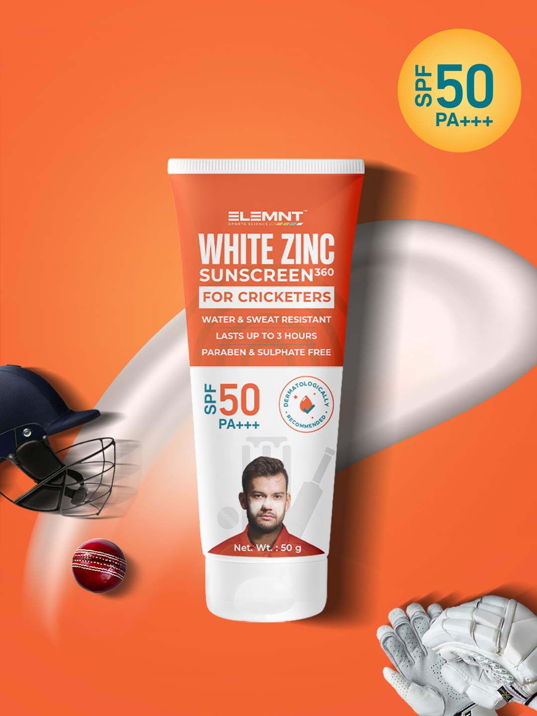 Elemnt Sports Science White Zinc Sweat & Water Resistant Sunscreen With SPF 50 - 50 g, Orange
Elemnt Sports Science White Zinc Sweat & Water Resistant Sunscreen With SPF 50 - 50 g, Orange