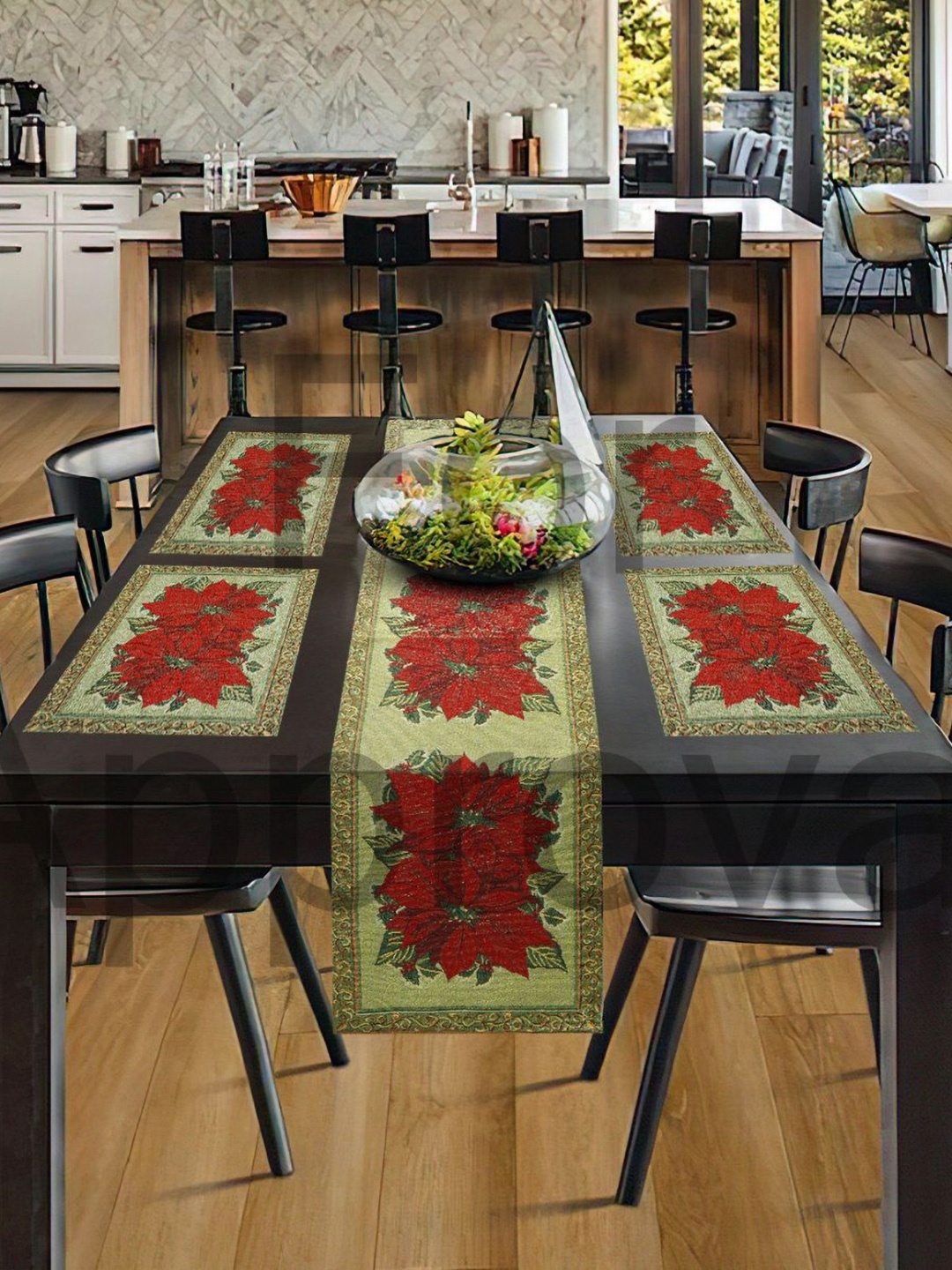 PRAKARTIK Set of 5 Green Floral Printed Rectangle Shaped Cotton Dining Table Mats With Runner, Red
PRAKARTIK Set of 5 Green Floral Printed Rectangle Shaped Cotton Dining Table Mats With Runner, Red